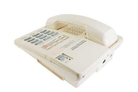 Landline phone, old telephone on white background.