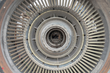 View of old engine of airplane. Shallow depth of field.