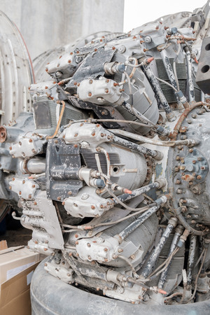 View of old engine of airplane. Shallow depth of field.