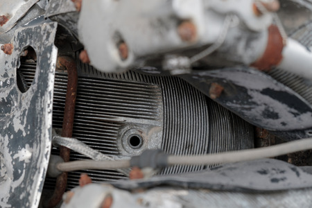 View of old engine of airplane abandoned. Part of engine. Shallow depth of field.の写真素材