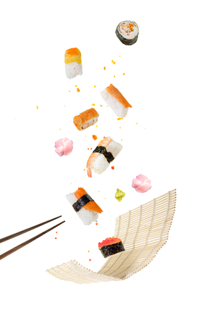 Various of sushi japanese food on white background.の写真素材