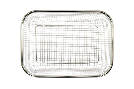 Stainless basket on white background. Top view.の写真素材