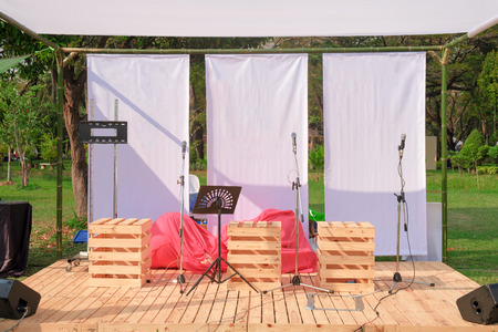 Empty outdoor stages prepare for festival.の写真素材