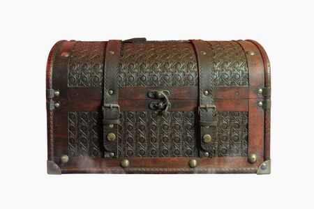 Old wooden treasure chest on white background.の写真素材