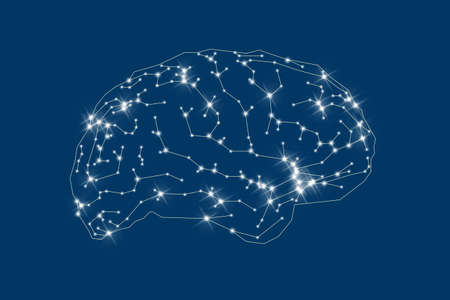 Human brain outline on blue