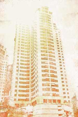 Exterior view of apartment building. Digital paint. Watercolor style.の写真素材