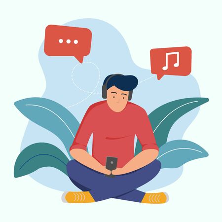 man sit with gadget flat illustration vector designのイラスト素材