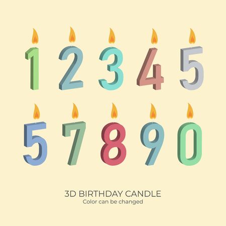 3d number birthday candle colorful illustration vector designのイラスト素材