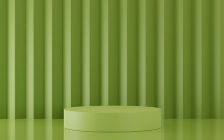 3d render green cylinder podium, pedestal, stand, exhibition stage, product presentationの写真素材
