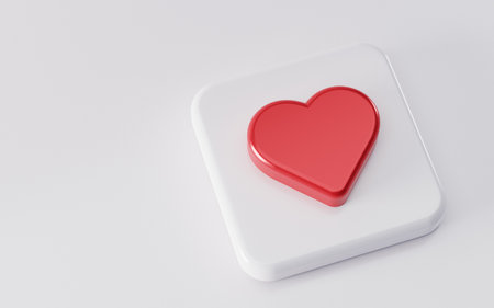 Rounded shape with red love icon. 3d background illustration