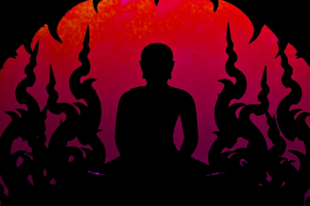 Silhouette of buddha statue in thailand の写真素材