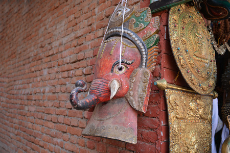 Statues and souvenirs in a street shop in Kathmandu, Nepal.の写真素材