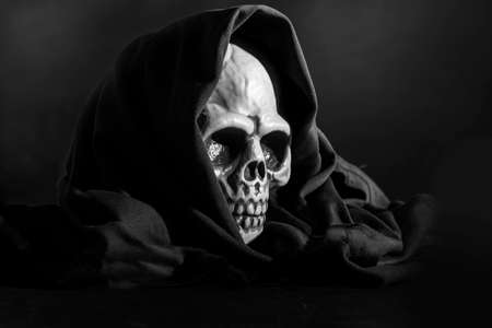 Human plastic skull on black backgroundの写真素材