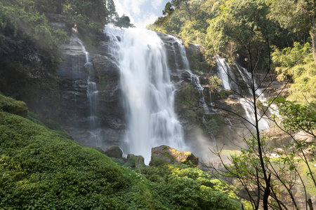 Wachirathan Waterfalls in tropical Rainforest at Doi Inthanon Chiang Mai Province, Thailand