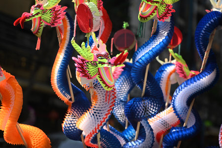 Paper dragons toy for sale to celebrate Chinese New Year.