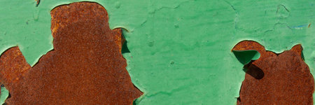 Turquoise (blue, green) texture of cracked, weathered paint on an old rusty metal plate. Close-up. Space for text, background for design.の写真素材