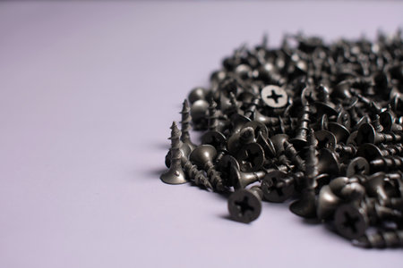 Many metal screws, texture background, Copy Spaceの写真素材