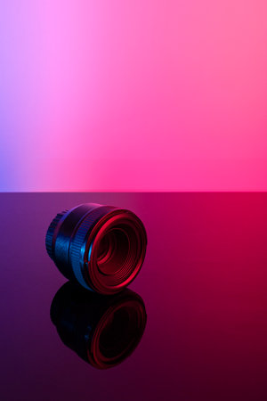 77mm diameter dslr zoom lens front view with copy spaceの写真素材