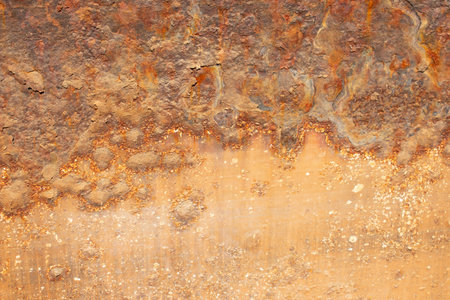 Rust of metals.Corrosive Rust on old iron with a hole. Rusted orange painted metal wall. Rusty metal...