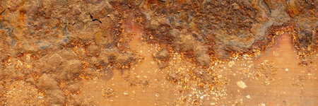 Rust of metals.Corrosive Rust on old iron with a hole. Rusted orange painted metal wall. Rusty metal...