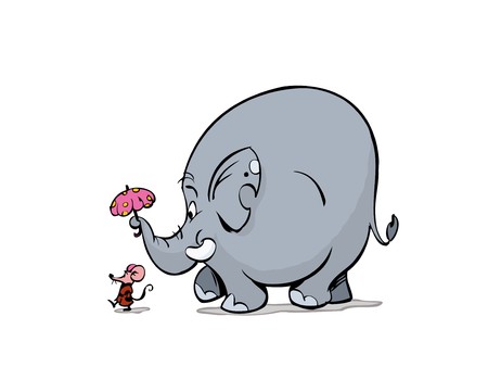Lady Mouse and elephant walkingのイラスト素材