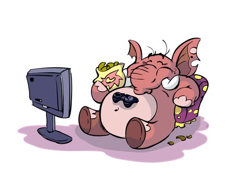 elephant is relaxing in front of  televisionのイラスト素材