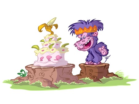 kid gorilla ready for his birthday cake のイラスト素材