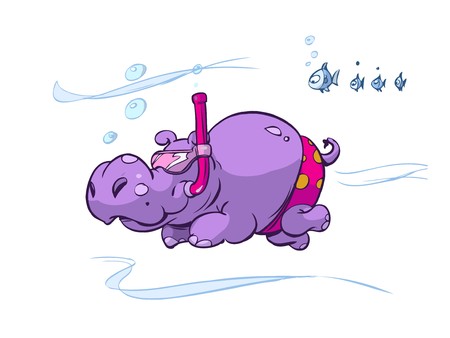 hippo swiming under water with fishのイラスト素材
