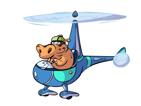 Hippo pilot flying a helicopterのイラスト素材