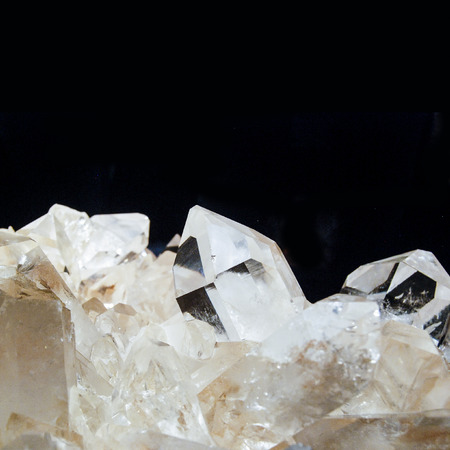 very big quartz crystals on black backgroundの写真素材