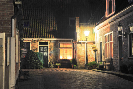 street in oosterend texel the netherlands by nightの写真素材