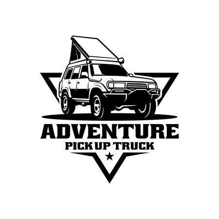 off road camper car with pop up tent logo vectorのイラスト素材