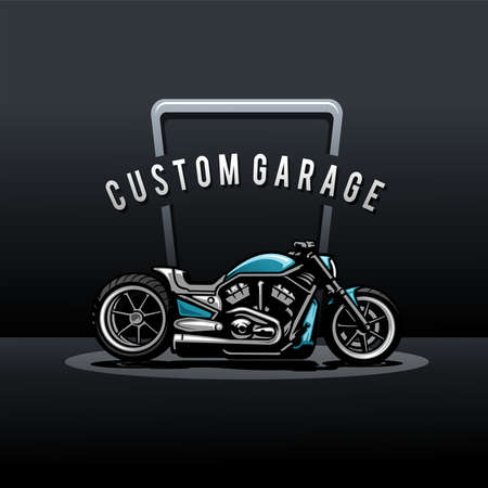 motorcycle custom garage illustration vectorのイラスト素材