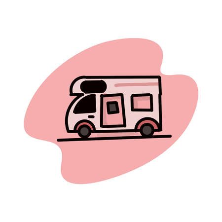 cartoon camping car kid drawing illustration vectorのイラスト素材