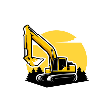 excavator loader - heavy construction machine illustration logo vectorのイラスト素材