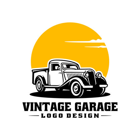 vintage car retro truck illustration logo vectorのイラスト素材