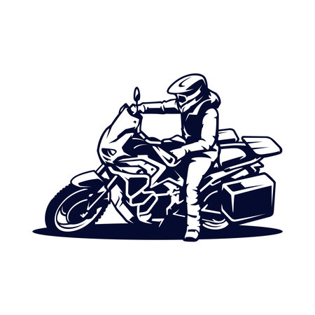Biker riding adventure motorbike logo vectorのイラスト素材