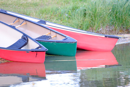 Canoes on Lac Le Jeuneの写真素材