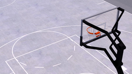 Basketball court with ball and net, 3d rendering. Computer digital drawing.の写真素材