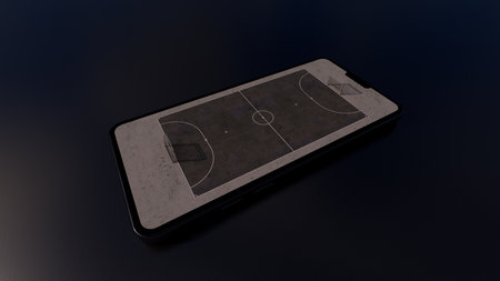 3d render of a smartphone with a Mini soccer / football court on the screen