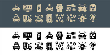 vector Electric vehicle. car icon set with charger station and batteryのイラスト素材