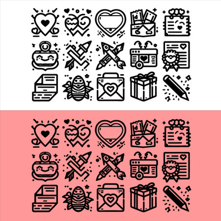 Vector Valentine day doodle set isolated on pink and transparent backgroundのイラスト素材