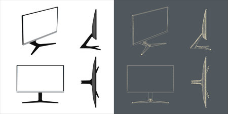 Computer monitor led wire frame blueprint concept for gaming and working. Vector illustrationのイラスト素材