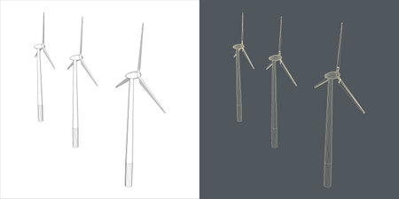 windmill Wind turbine line Wire-frame style . Alternative renewable power generator green energyのイラスト素材