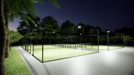 night view of outdoor padel tennis courtの写真素材
