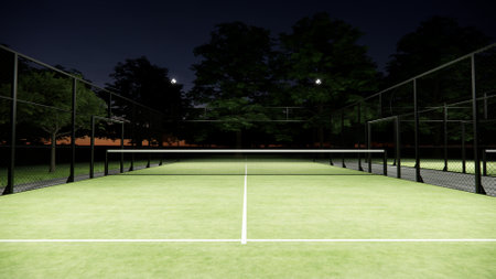 night view of outdoor paddle tennis courtの写真素材