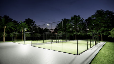 night view of outdoor padel tennis courtの写真素材