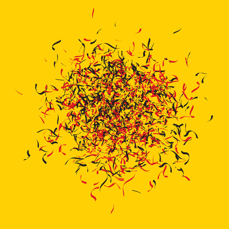 Pop-art Cover Design Vector Illustration. The colored ribbons cluster. Brownian motion. Big Bang in the Universe. Yellow and pastel tones textureのイラスト素材