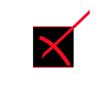 NO rejection symbol icon vector checkmark for vote choice. Square red brush symbolic X icon isolated on white. Cross signs, checkmark graphic design.のイラスト素材