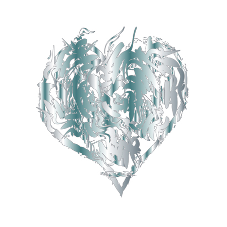 Colorful Lines and Ribbons Heart Vector Illustration. Beautiful Eco Design of Heart. Love Symbol Original Painting. Vivid colors Shape. Perfect for cover, cloth design, stickers, flayers, logos.のイラスト素材